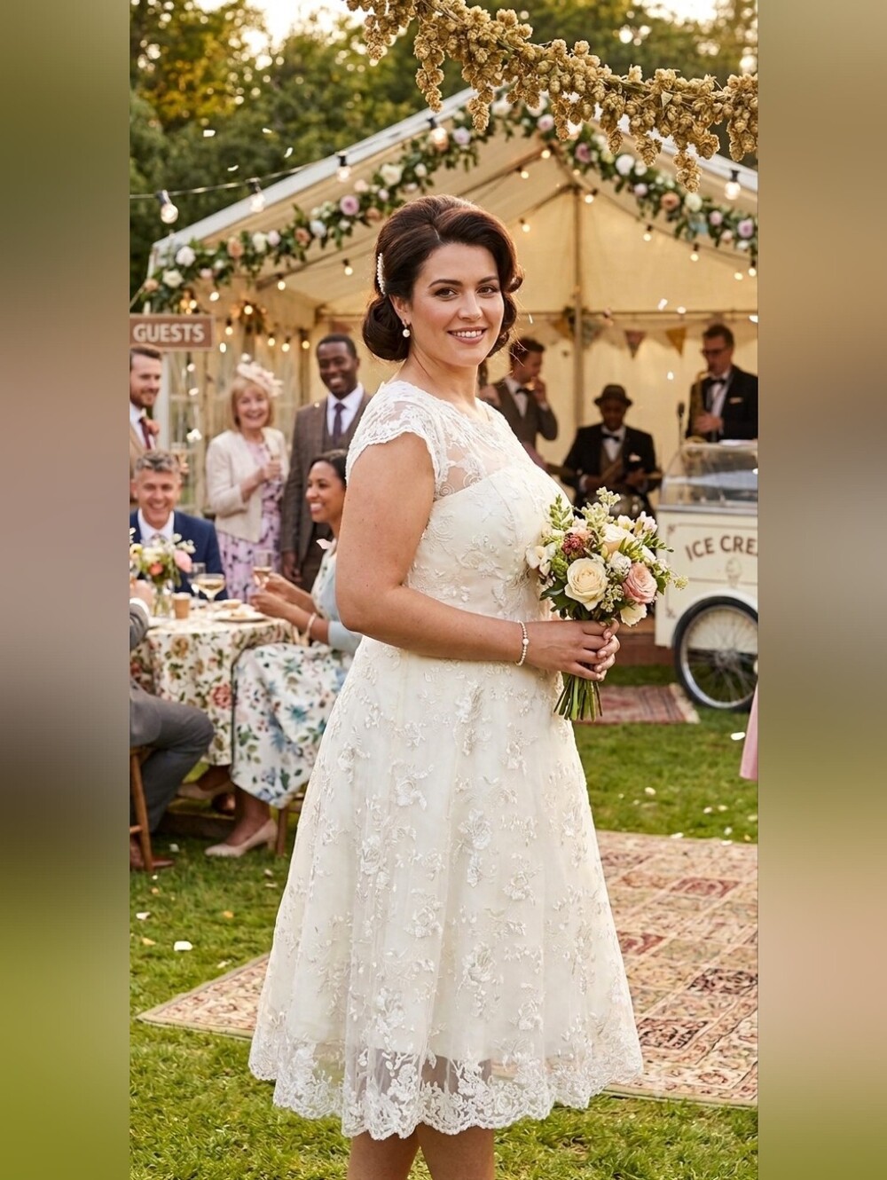 NWT Abaowedding Size 18 Ivory Lace Vintage Inspired Tea-Length Dress - Picture 2 of 7